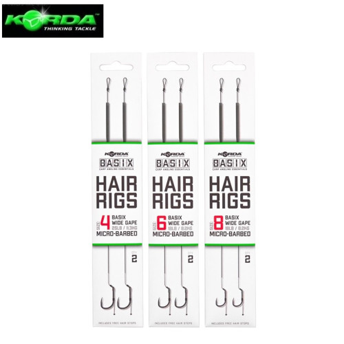 Вързани куки Korda Basix Ready Hair Rigs Wide Gape Micro Barbed Korda шаранджийски куки