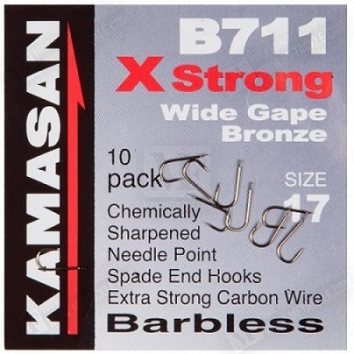 Куки единични без контра - KAMASAN B711 X Strong Wide Gape Barbless_KAMASAN