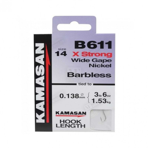 Вързани куки, без контра - KAMASAN B611 Hooks To Nylon Barbless_KAMASAN