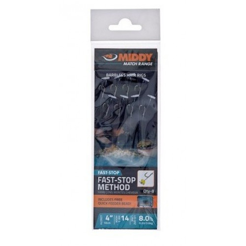 Вързани куки с бърз стопер MIDDY Fast-Stop Method Hair Rigs - 8 бр в пакет_MIDDY