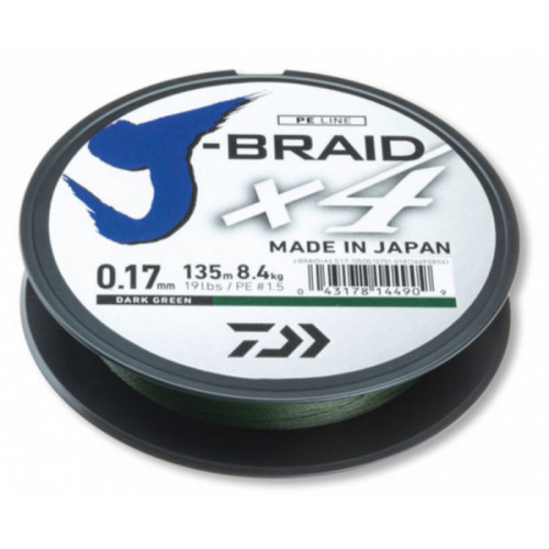 Плетено влакно Daiwa J-BRAID X4 DARK GREEN (тъмно зелено) - 135m_Daiwa