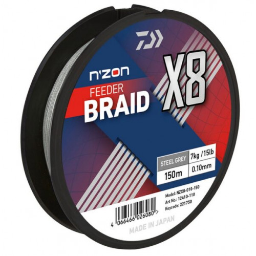 Плетено влакно за фидер риболов DAIWA NZON X8 FEEDER BRAID Steel Gray - 150/300m_Daiwa