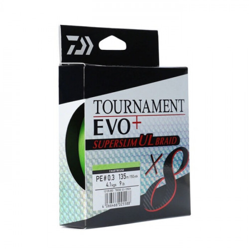 Плетено влакно DAIWA TOURNAMENT 8 BRAID EVO+ SUPERSLIM CHARTREUSE (жълто) - 135m_Daiwa