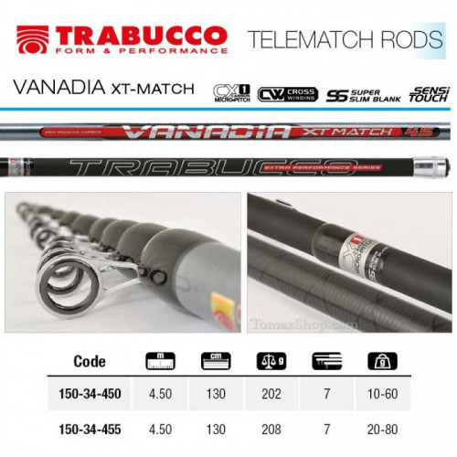 TRABUCCO VANADIA XT MATCH 10-60gr. 4.50m., телемач въдица_TRABUCCO