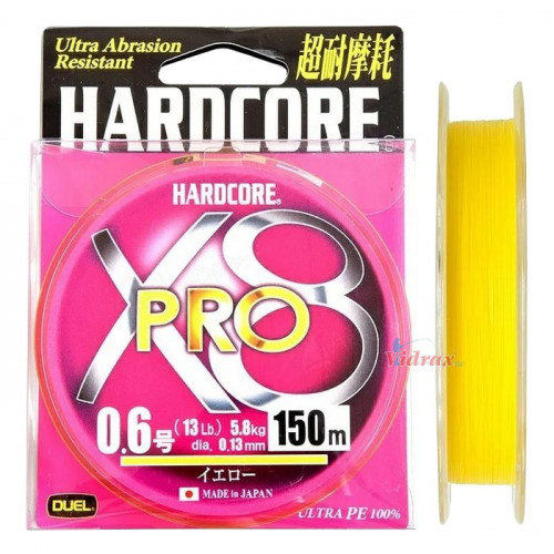 8 нишково плетено влакно HARDCORE X8 PRO 150 м - PE 0.6 Yellow - Duel_Duel