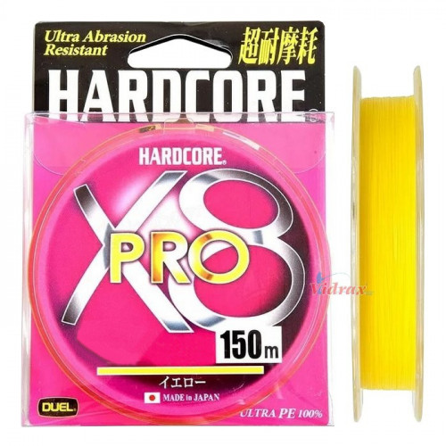 8 нишково плетено влакно HARDCORE X8 PRO 150 м - PE 1.2 Yellow - Duel_Duel