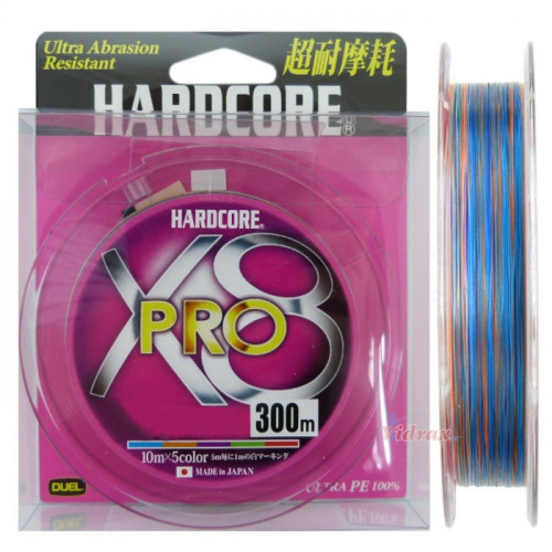 8 нишково плетено влакно HARDCORE X8 PRO 300 м - PE 1.0 Multicolor - Duel_Duel