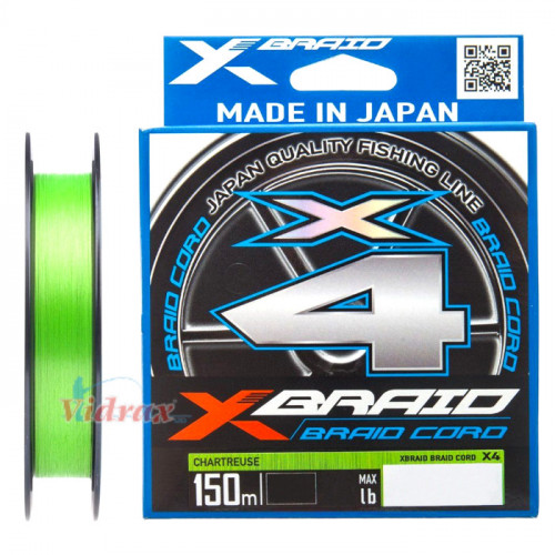 4 нишково плетено влакно X-Braid Cord X4 150 м Chartreuse #1.0 (0.165 мм) - YGK_YGK